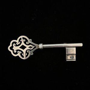 Vintage Sterling Silver Key Brooch